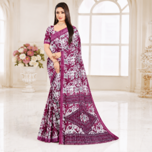 Women Floral Pink Print Saree-F