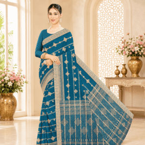 Premium AG Print Cotton Saree with Zari Border