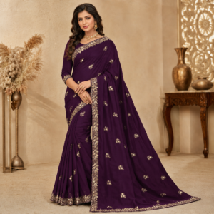 Womens Designer Embroidered Saree with Blouse