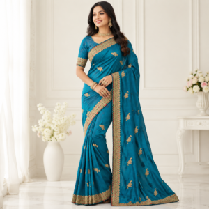 Elegant Heavy Fandy Satin Saree with Embroidery & Zari Work
