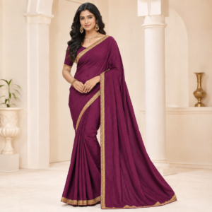 Womens Lace Border Stone Work Saree With Blouse