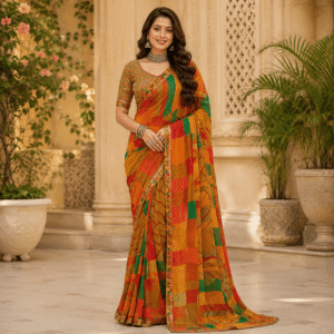 Women Printed Saree with Blouse -Turmeric Yellow