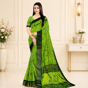 Women Floral Green Print Casual Saree