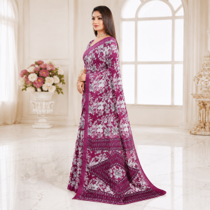Women Floral Pink Print Saree-S