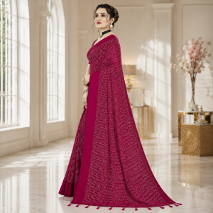 Women Floral Rani Pink Print Casual Saree-S
